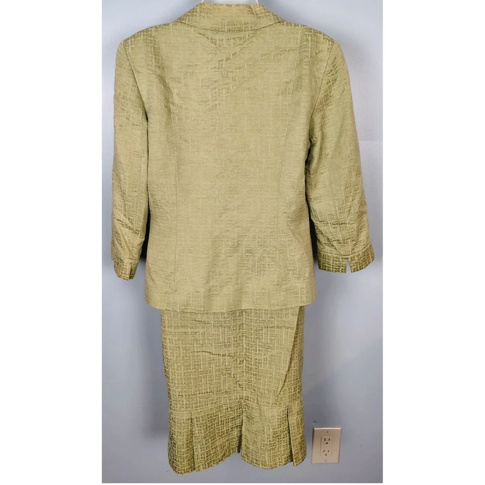 Sage‎ Green Textured Skirt Suit Set 6 3/4 Sleeve Jacket Pencil Skirt old money